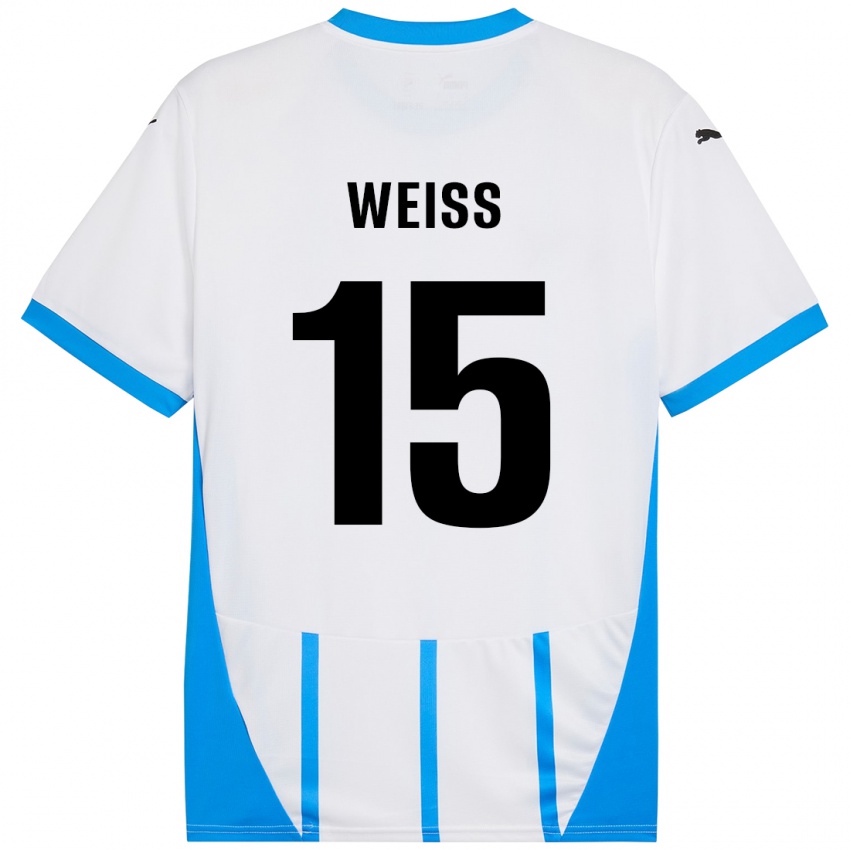 Kinderen David Weiss #15 Wit Blauw Uitshirt Uittenue 2024/25 T-Shirt