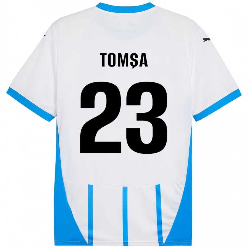 Kinderen Troy Tomșa #23 Wit Blauw Uitshirt Uittenue 2024/25 T-Shirt