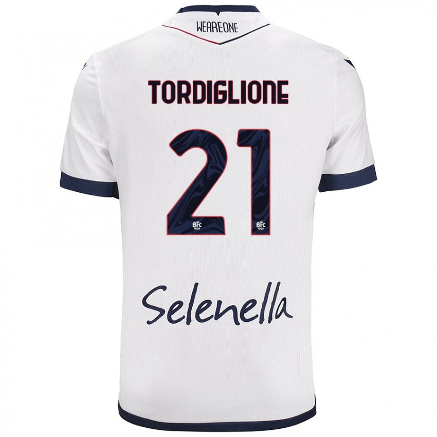 Kinderen Nicolò Tordiglione #21 Wit Koningsblauw Uitshirt Uittenue 2024/25 T-Shirt