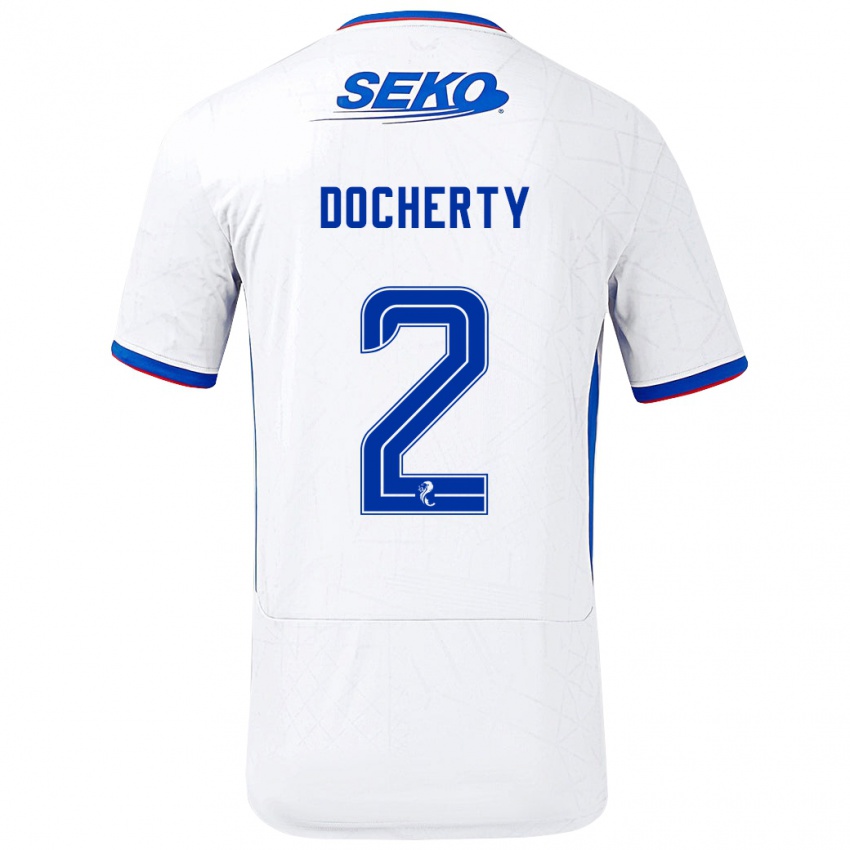 Kinderen Nicola Docherty #2 Wit Blauw Uitshirt Uittenue 2024/25 T-Shirt