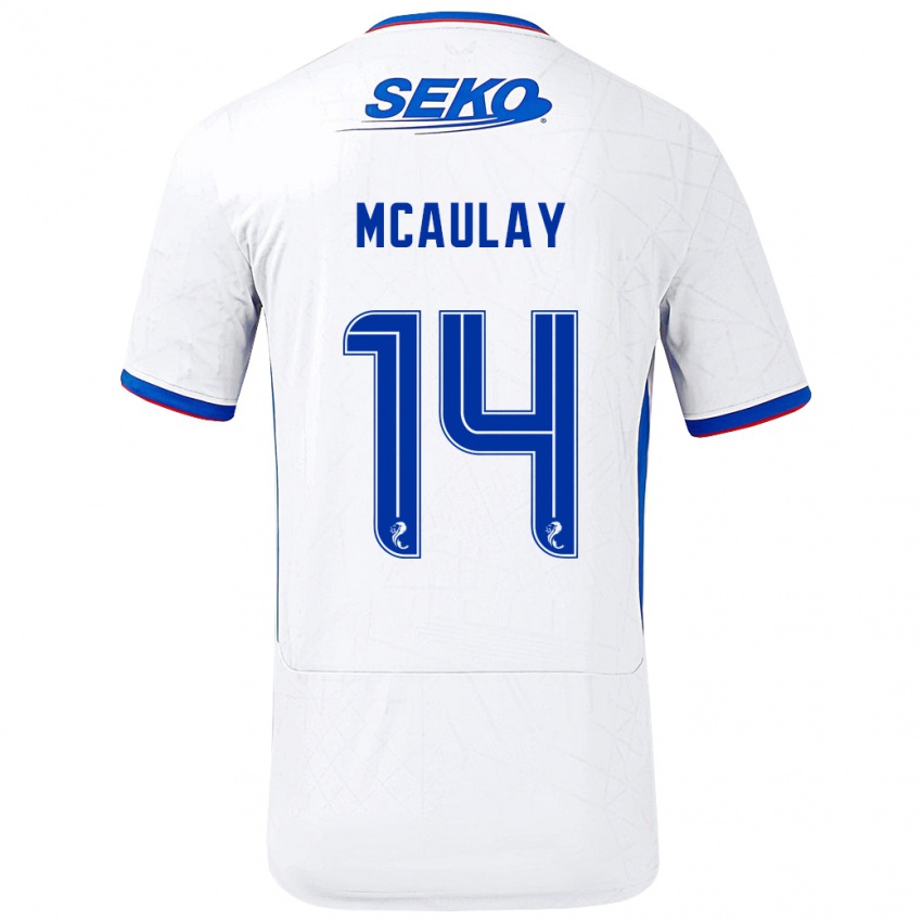 Kinderen Mia Mcaulay #14 Wit Blauw Uitshirt Uittenue 2024/25 T-Shirt