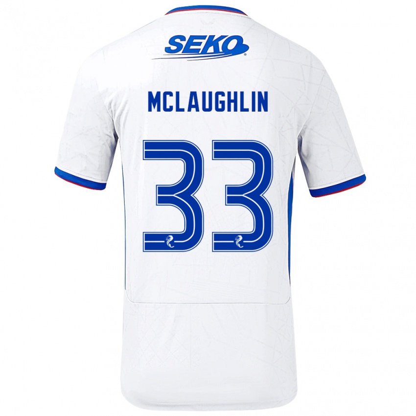 Kinderen Jon Mclaughlin #33 Wit Blauw Uitshirt Uittenue 2024/25 T-Shirt