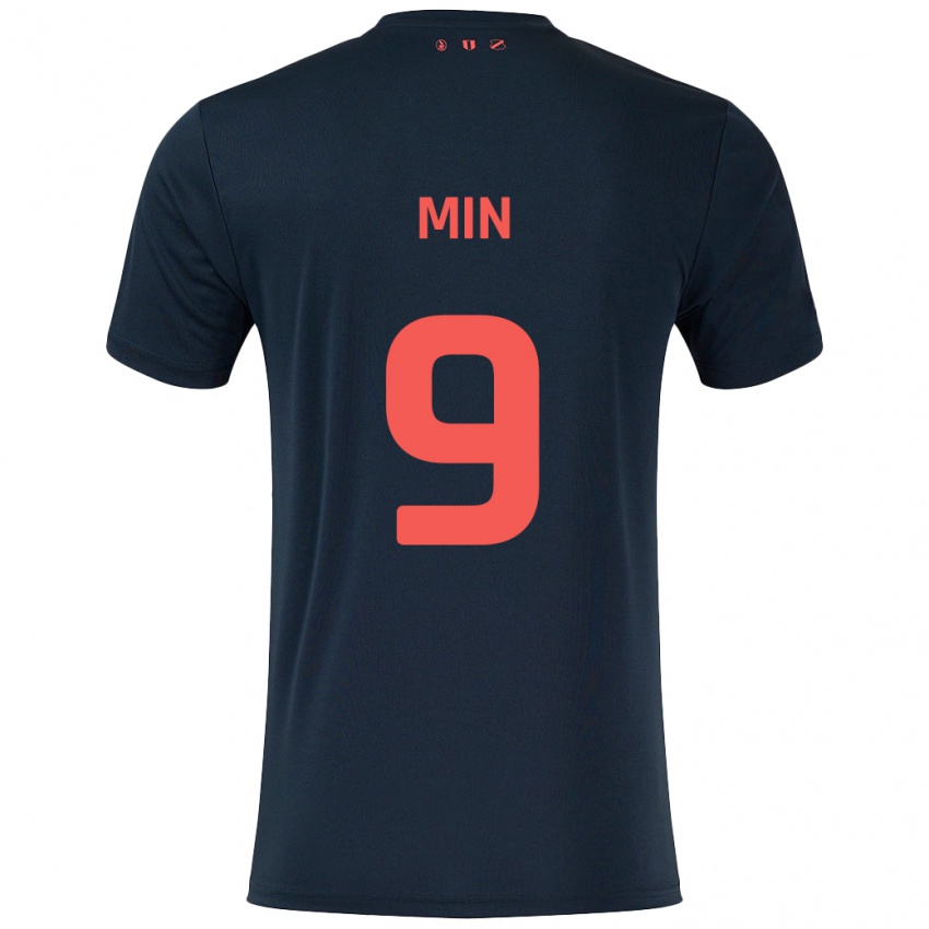 Kinderen David Min #9 Zwart Rood Uitshirt Uittenue 2024/25 T-Shirt