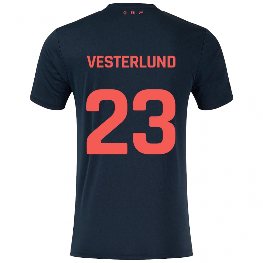 Kinderen Niklas Vesterlund #23 Zwart Rood Uitshirt Uittenue 2024/25 T-Shirt