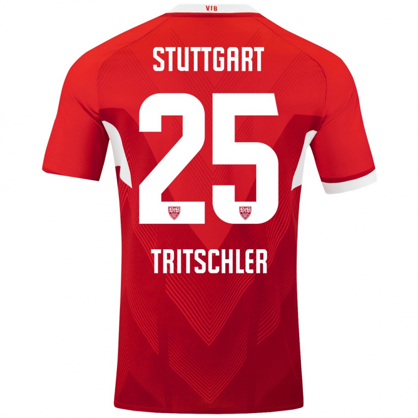 Kinderen David Tritschler #25 Rood Wit Uitshirt Uittenue 2024/25 T-Shirt