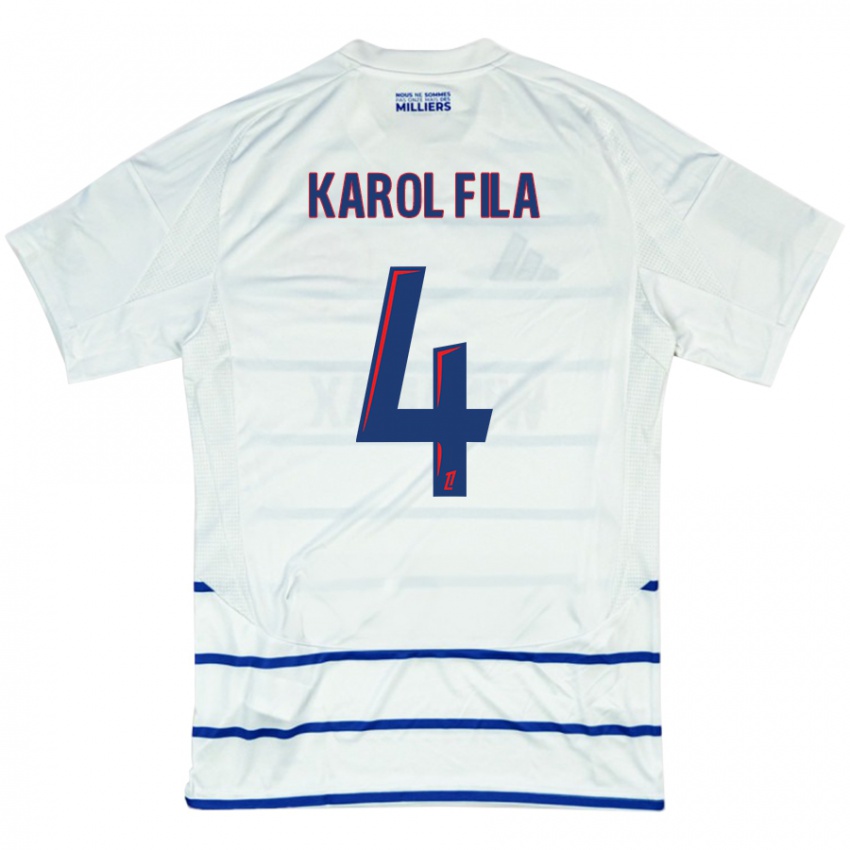 Kinderen Karol Fila #4 Wit Blauw Uitshirt Uittenue 2024/25 T-Shirt