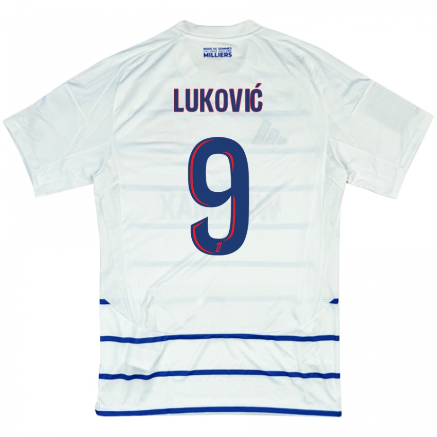 Kinderen Milos Lukovic #9 Wit Blauw Uitshirt Uittenue 2024/25 T-Shirt