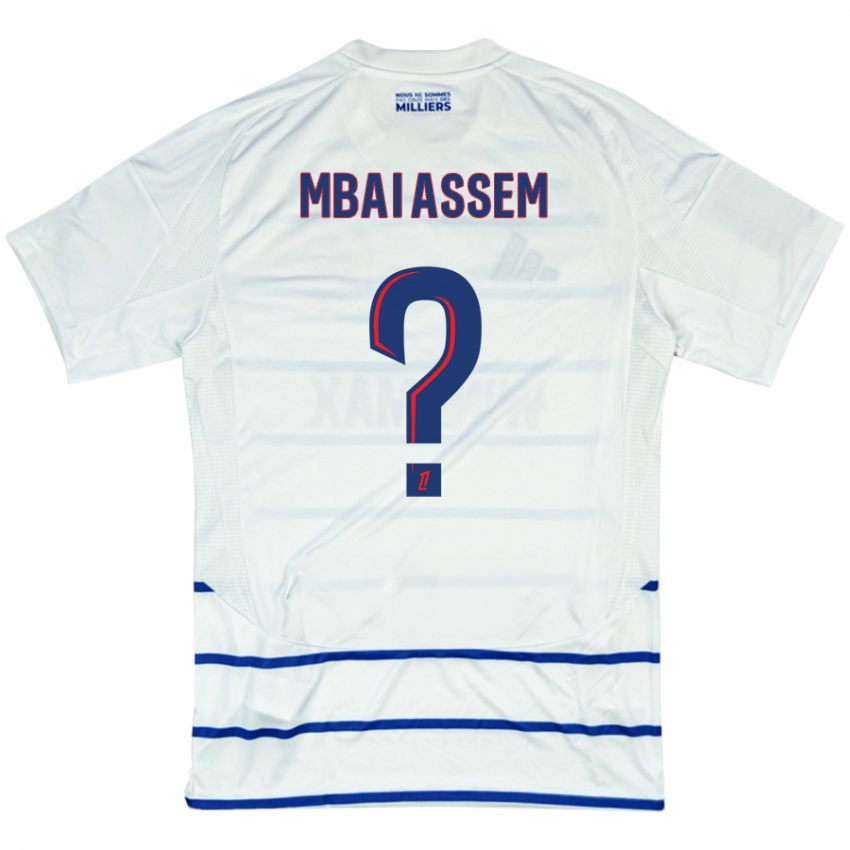 Kinderen Chris Mbaï-Assem #0 Wit Blauw Uitshirt Uittenue 2024/25 T-Shirt