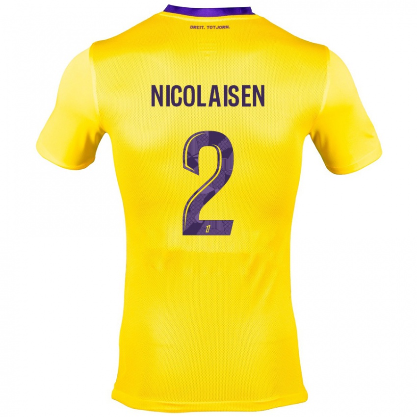 Kinderen Rasmus Nicolaisen #2 Geel Paars Uitshirt Uittenue 2024/25 T-Shirt