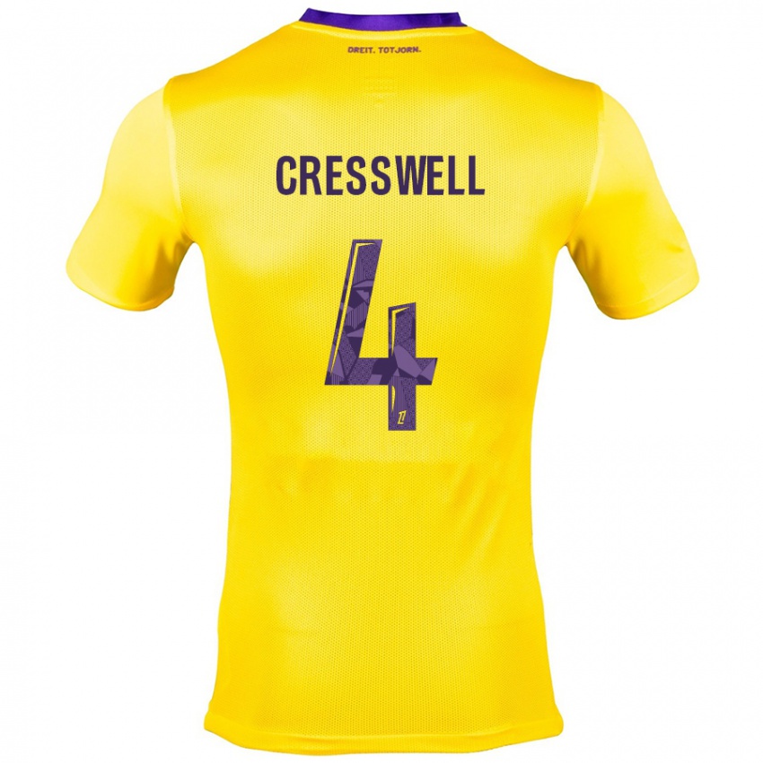 Kinderen Charlie Cresswell #4 Geel Paars Uitshirt Uittenue 2024/25 T-Shirt