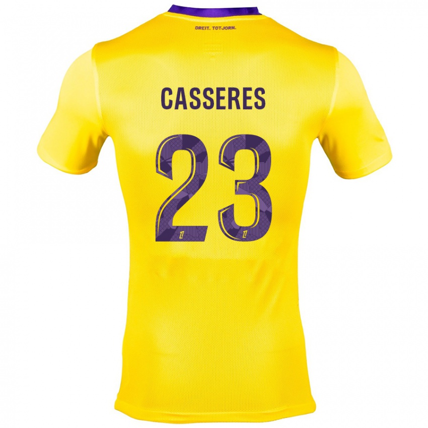 Kinderen Cristian Cásseres Jr. #23 Geel Paars Uitshirt Uittenue 2024/25 T-Shirt