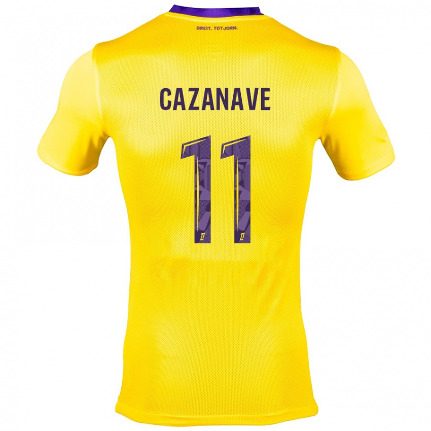 Kinderen Julie Cazanave #11 Geel Paars Uitshirt Uittenue 2024/25 T-Shirt