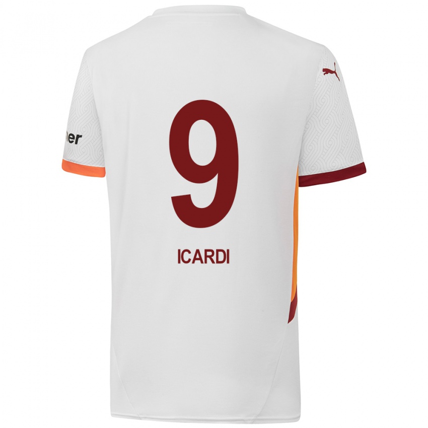 Kinderen Mauro Icardi #9 Wit Geel Rood Uitshirt Uittenue 2024/25 T-Shirt