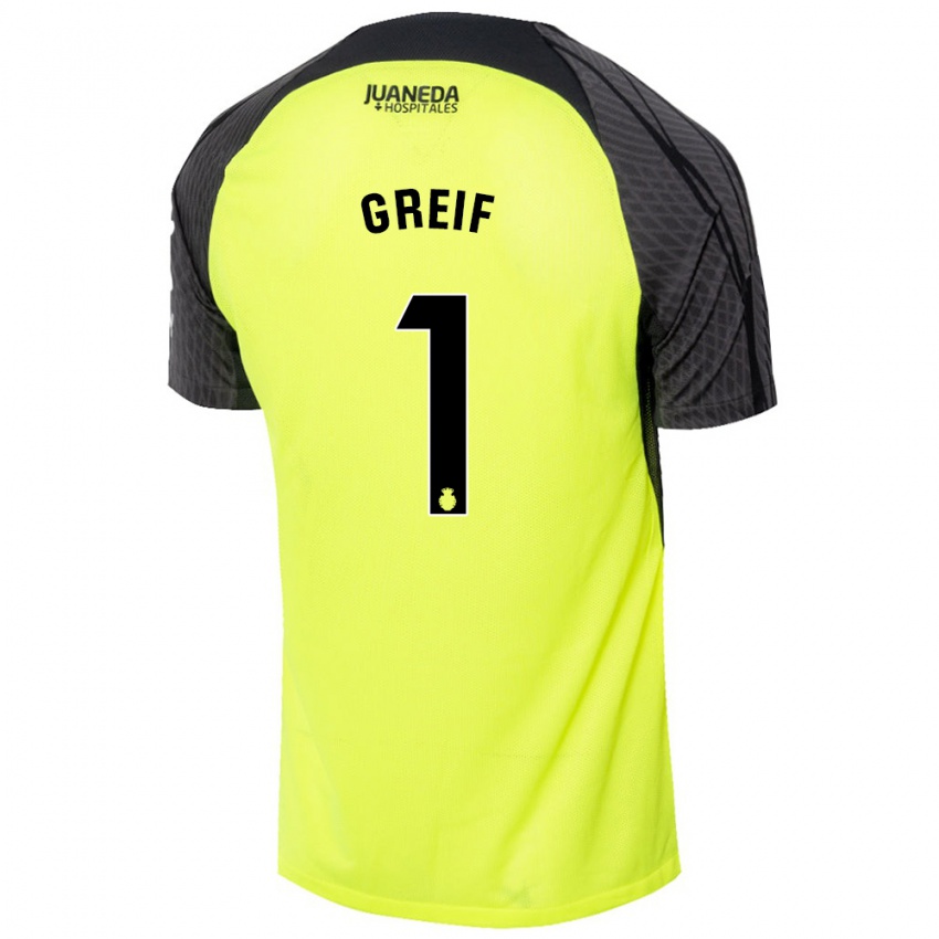 Kinderen Dominik Greif #1 Fluorescerend Groen Zwart Uitshirt Uittenue 2024/25 T-Shirt