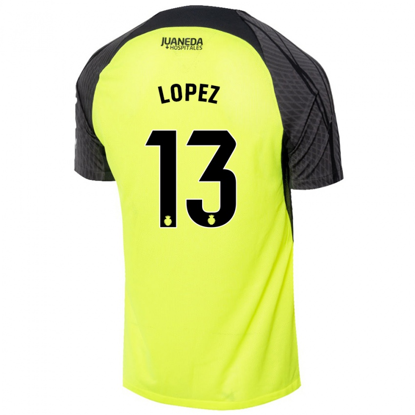 Kinderen Iván López #13 Fluorescerend Groen Zwart Uitshirt Uittenue 2024/25 T-Shirt