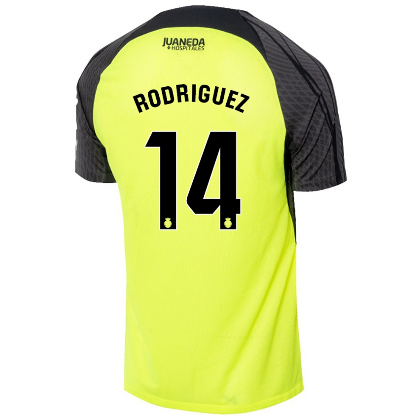 Kinderen Diego Rodríguez #14 Fluorescerend Groen Zwart Uitshirt Uittenue 2024/25 T-Shirt