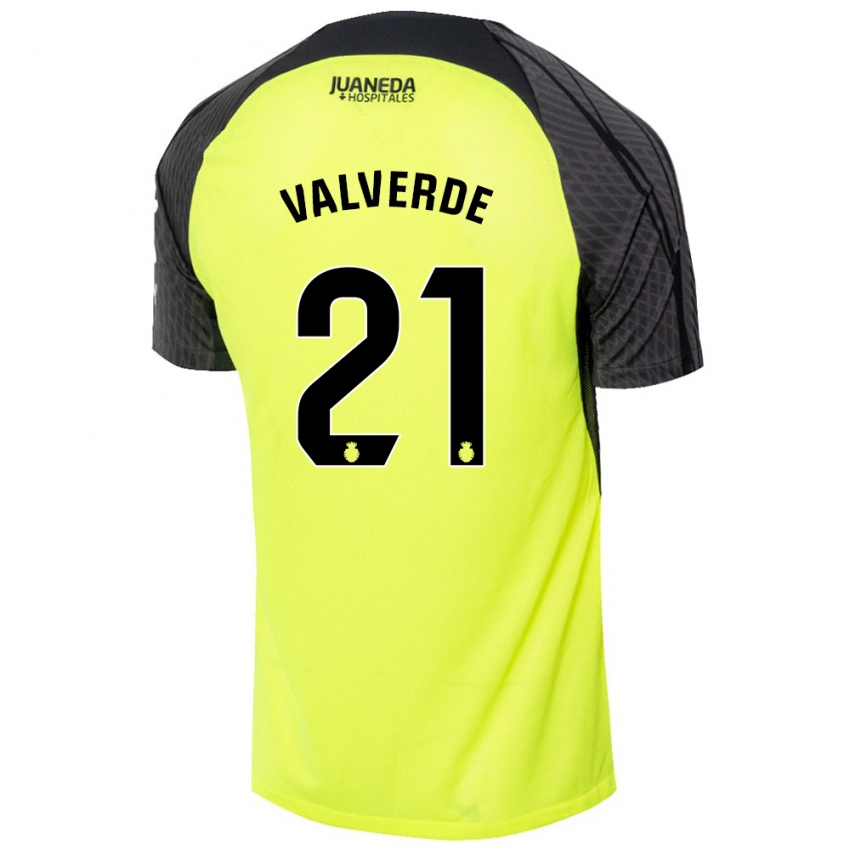 Kinderen David Valverde #21 Fluorescerend Groen Zwart Uitshirt Uittenue 2024/25 T-Shirt