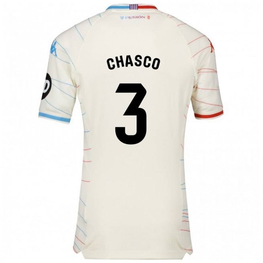 Kinderen Raúl Chasco #3 Wit Rood Blauw Uitshirt Uittenue 2024/25 T-Shirt