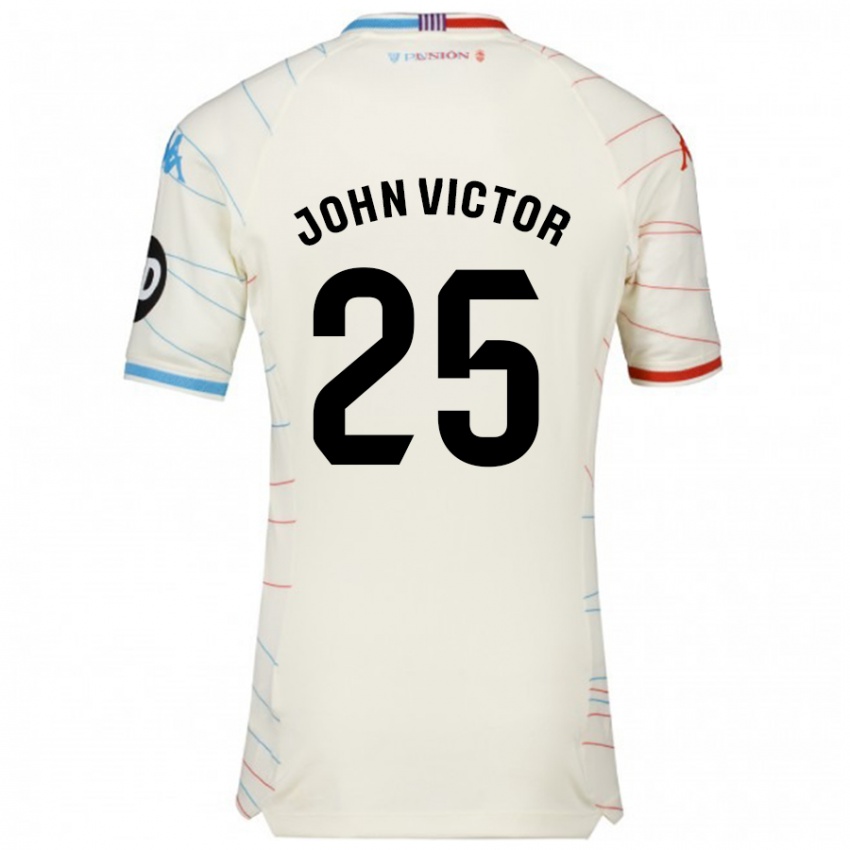 Kinderen John Victor #25 Wit Rood Blauw Uitshirt Uittenue 2024/25 T-Shirt