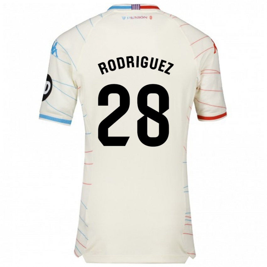 Kinderen Yago Rodríguez #28 Wit Rood Blauw Uitshirt Uittenue 2024/25 T-Shirt