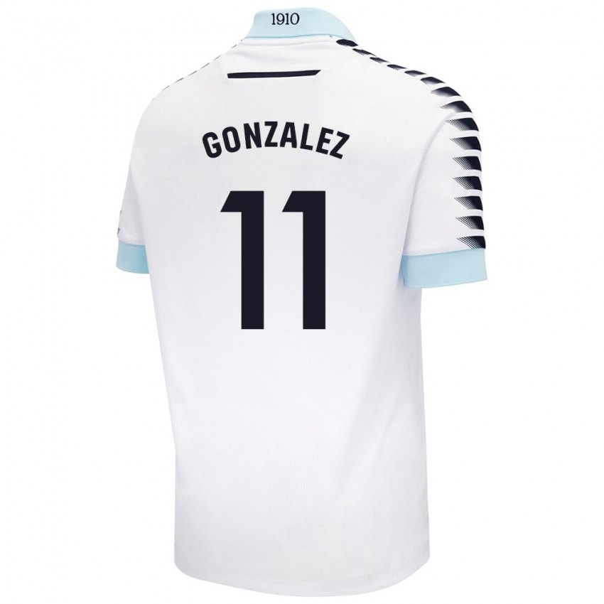 Kinderen Chus González #11 Wit Blauw Uitshirt Uittenue 2024/25 T-Shirt