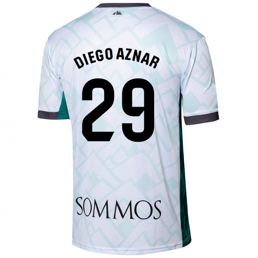 Kinderen Diego Aznar #29 Wit Groen Uitshirt Uittenue 2024/25 T-Shirt