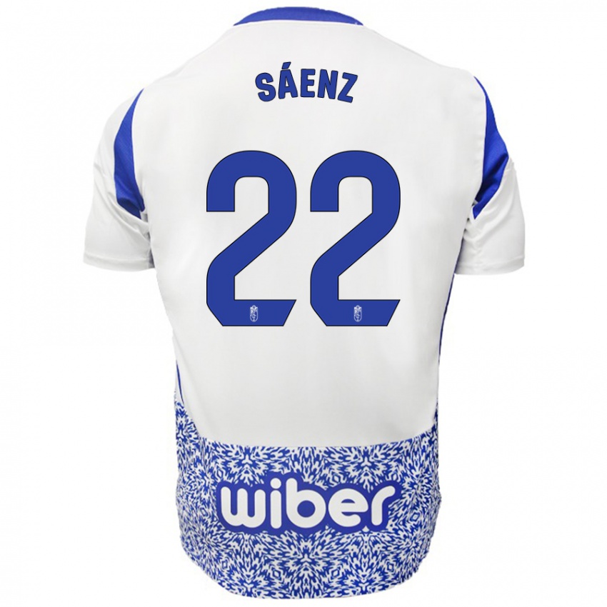 Kinderen Pablo Sáenz #22 Wit Blauw Uitshirt Uittenue 2024/25 T-Shirt