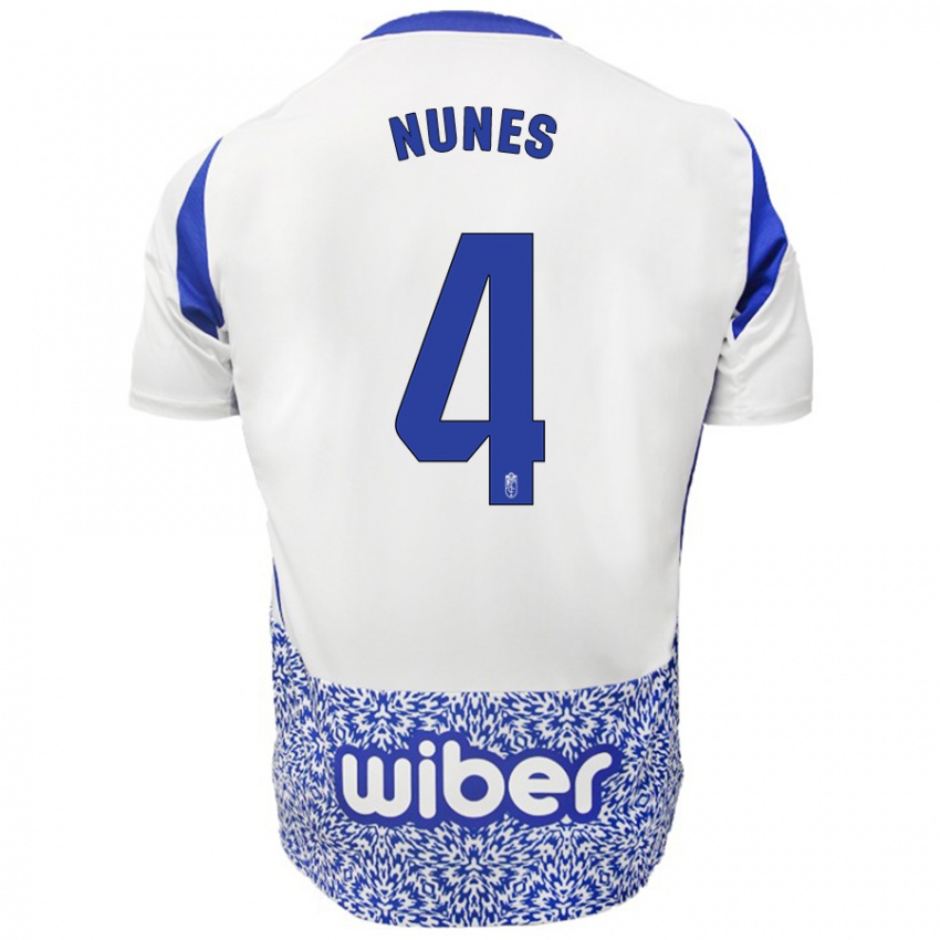 Kinderen David Nunes #4 Wit Blauw Uitshirt Uittenue 2024/25 T-Shirt