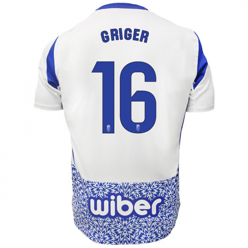 Kinderen Adam Griger #16 Wit Blauw Uitshirt Uittenue 2024/25 T-Shirt