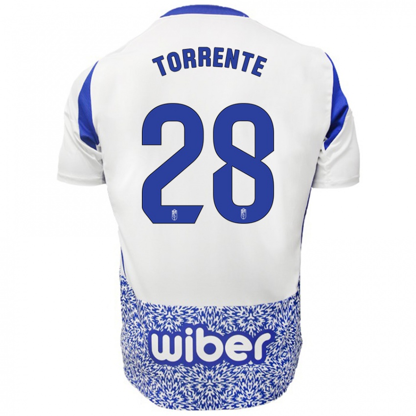 Kinderen Raúl Torrente #28 Wit Blauw Uitshirt Uittenue 2024/25 T-Shirt