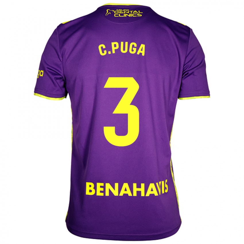 Kinderen Carlos Puga #3 Paars Geel Uitshirt Uittenue 2024/25 T-Shirt