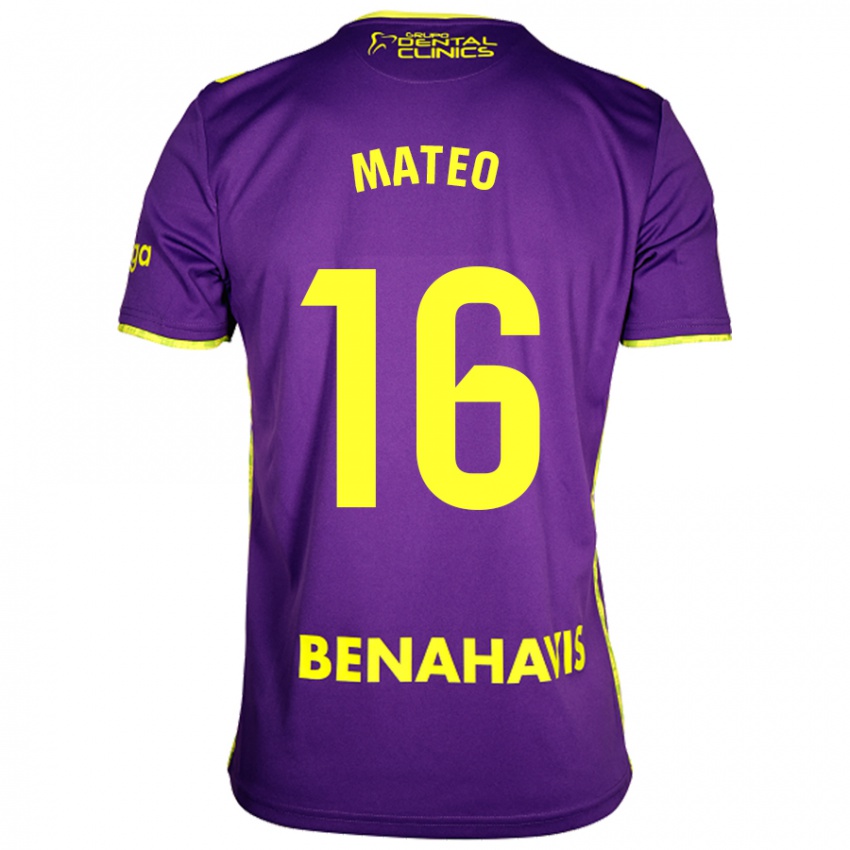 Kinderen Ángel Mateo #16 Paars Geel Uitshirt Uittenue 2024/25 T-Shirt