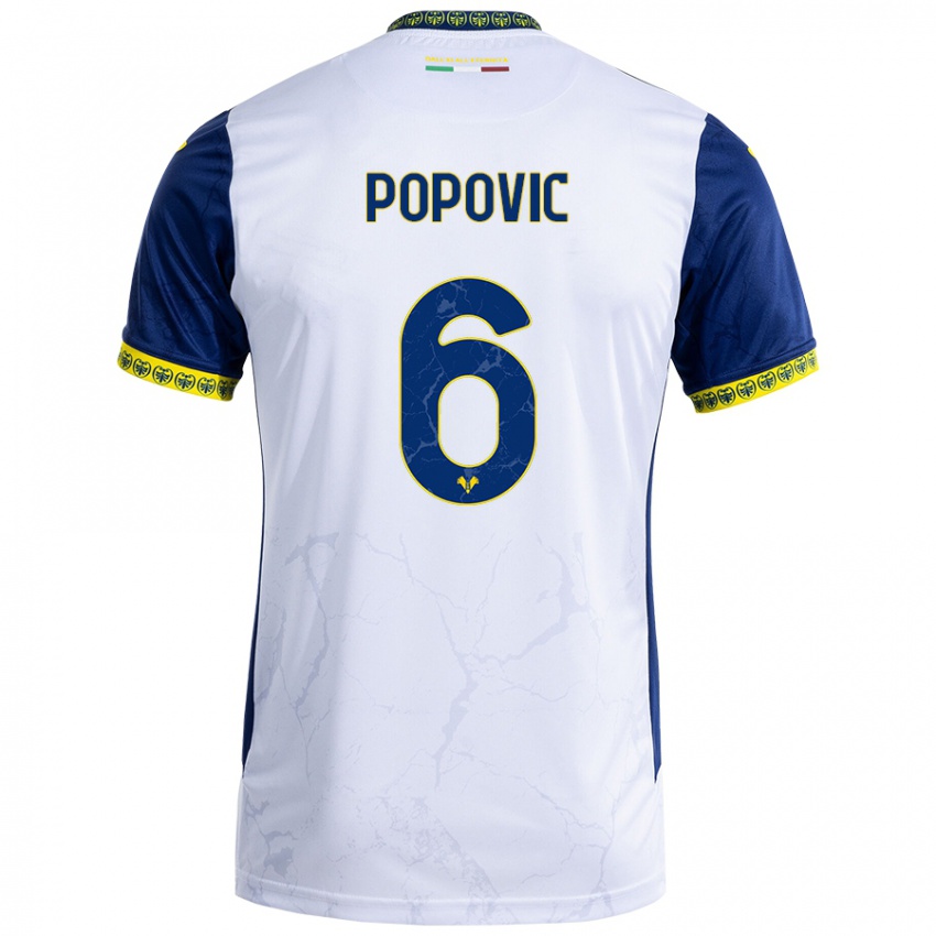 Kinderen Andrej Popovic #6 Witblauw Uitshirt Uittenue 2024/25 T-Shirt