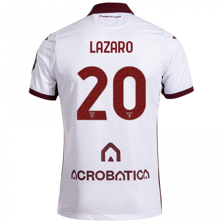 Kinderen Valentino Lazaro #20 Wit Kastanjebruin Uitshirt Uittenue 2024/25 T-Shirt