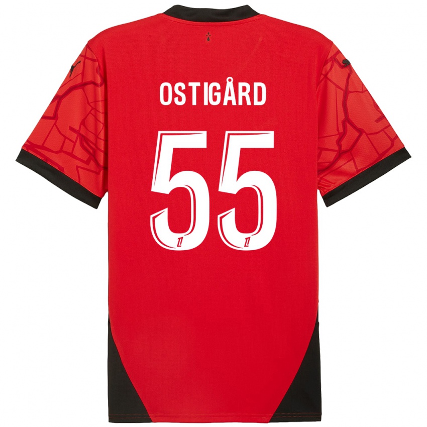 Heren Leo Ostigard #55 Rood Zwart Thuisshirt Thuistenue 2024/25 T-Shirt