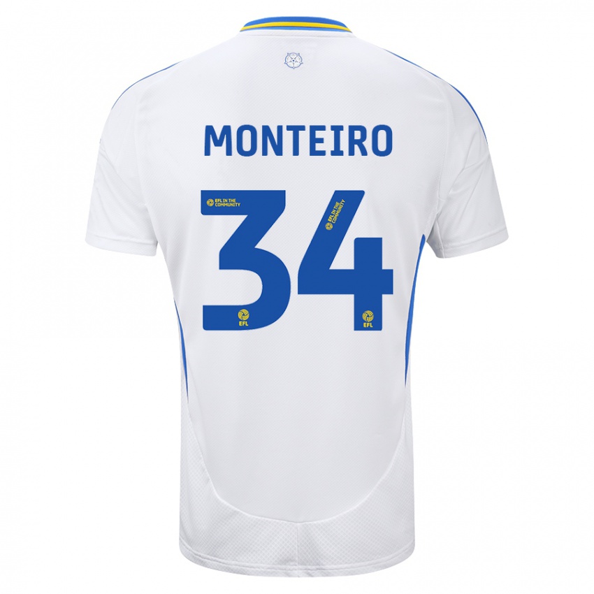 Heren Diogo Monteiro #34 Wit Blauw Thuisshirt Thuistenue 2024/25 T-Shirt