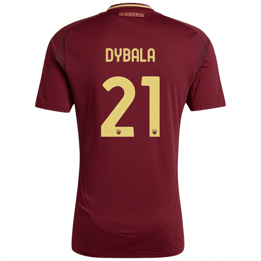 Heren Paulo Dybala #21 Rood Bruin Goud Thuisshirt Thuistenue 2024/25 T-Shirt