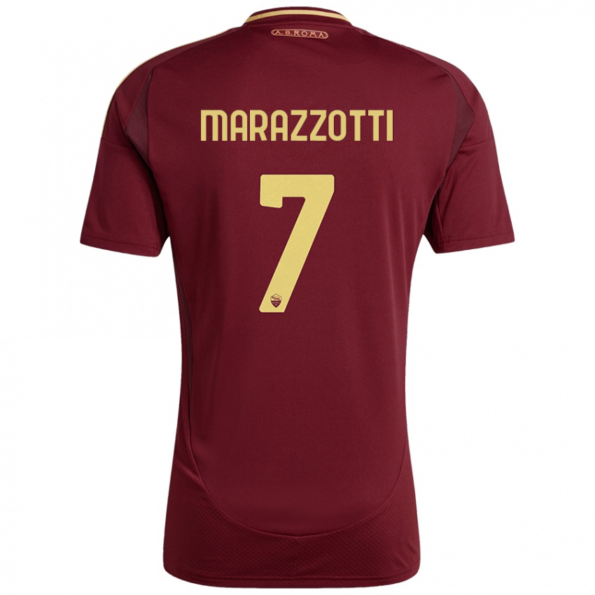 Heren Fabrizio Marazzotti #7 Rood Bruin Goud Thuisshirt Thuistenue 2024/25 T-Shirt