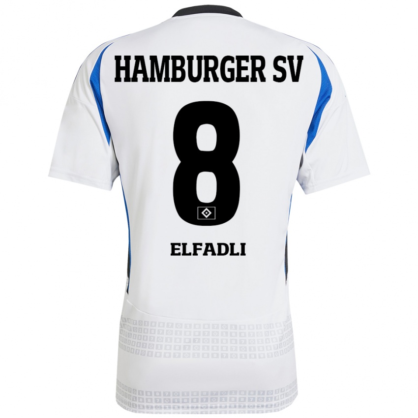 Heren Daniel Elfadli #8 Wit Blauw Thuisshirt Thuistenue 2024/25 T-Shirt