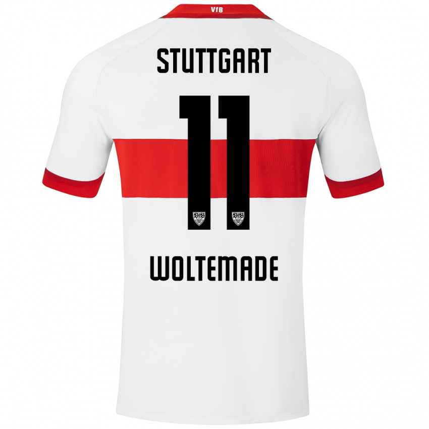 Heren Nick Woltemade #11 Wit Rood Thuisshirt Thuistenue 2024/25 T-Shirt