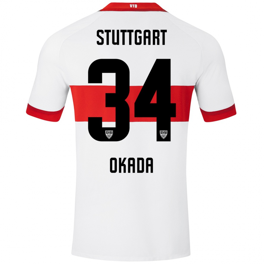 Heren Rei Okada #34 Wit Rood Thuisshirt Thuistenue 2024/25 T-Shirt