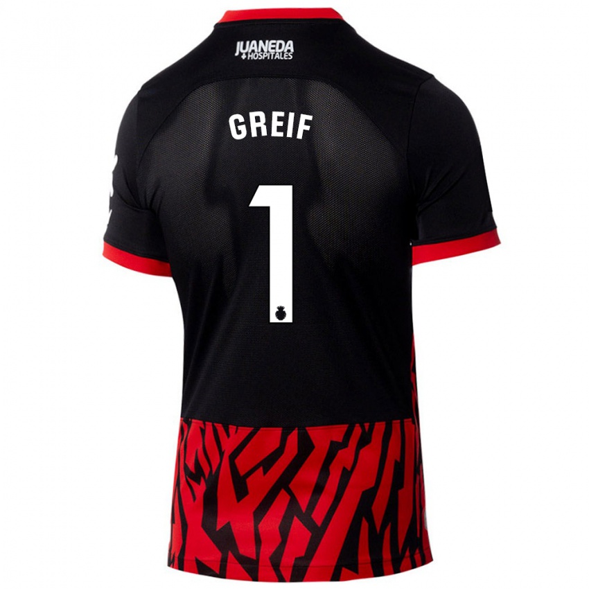 Heren Dominik Greif #1 Zwart Rood Thuisshirt Thuistenue 2024/25 T-Shirt