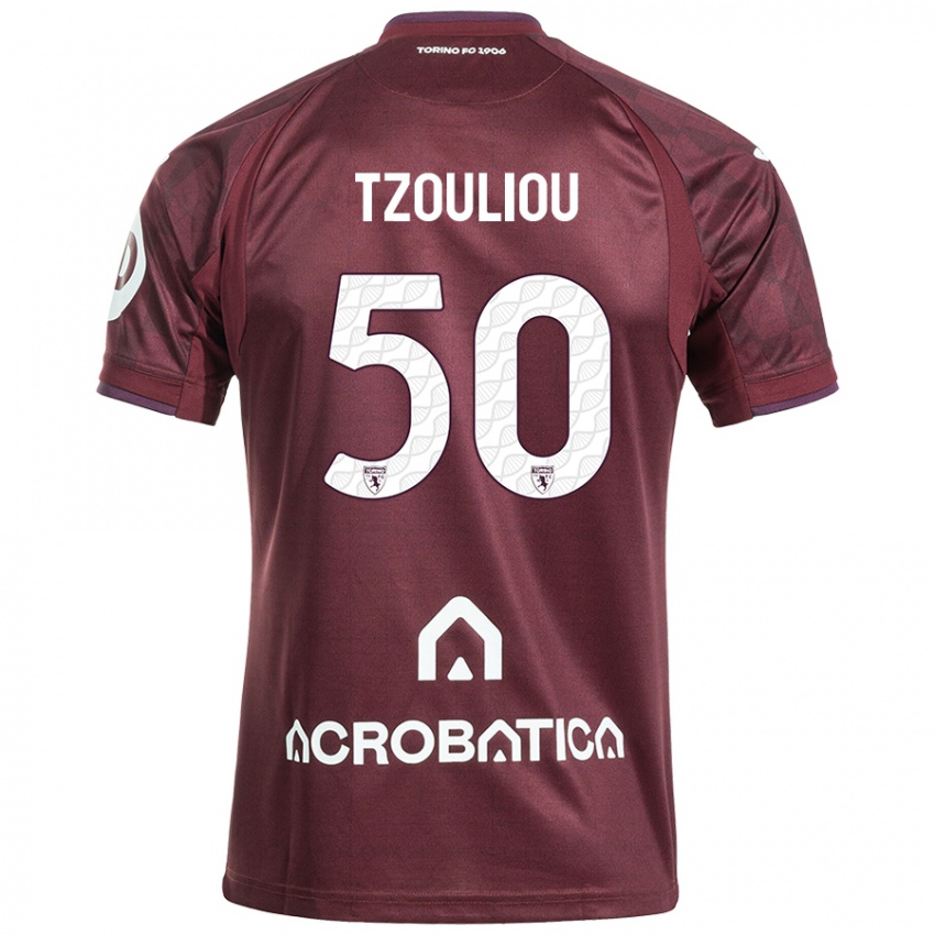 Heren Dimitrianos Tzouliou #50 Kastanjebruin Wit Thuisshirt Thuistenue 2024/25 T-Shirt