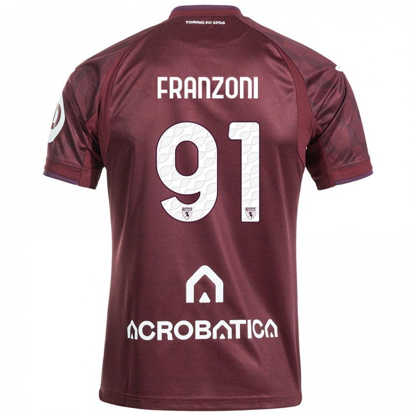 Heren Nicolò Franzoni #91 Kastanjebruin Wit Thuisshirt Thuistenue 2024/25 T-Shirt