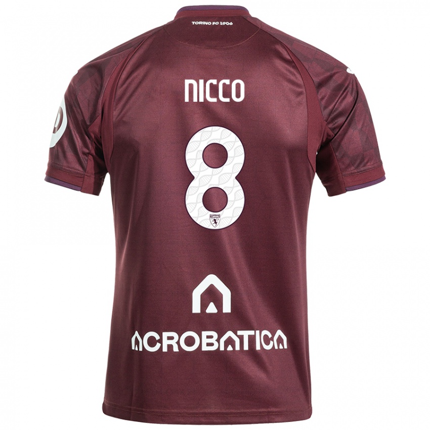 Heren Giada Nicco #8 Kastanjebruin Wit Thuisshirt Thuistenue 2024/25 T-Shirt