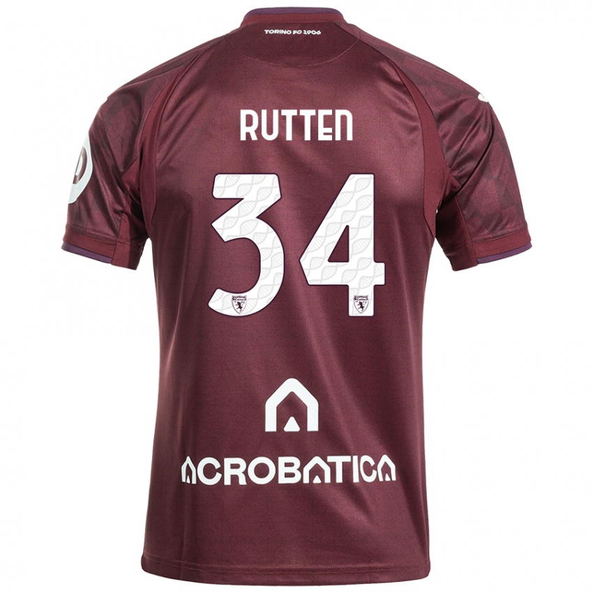 Heren Jill Rutten #34 Kastanjebruin Wit Thuisshirt Thuistenue 2024/25 T-Shirt