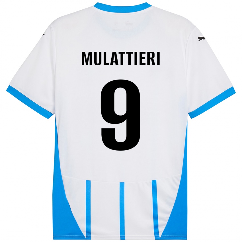 Heren Samuele Mulattieri #9 Wit Blauw Uitshirt Uittenue 2024/25 T-Shirt