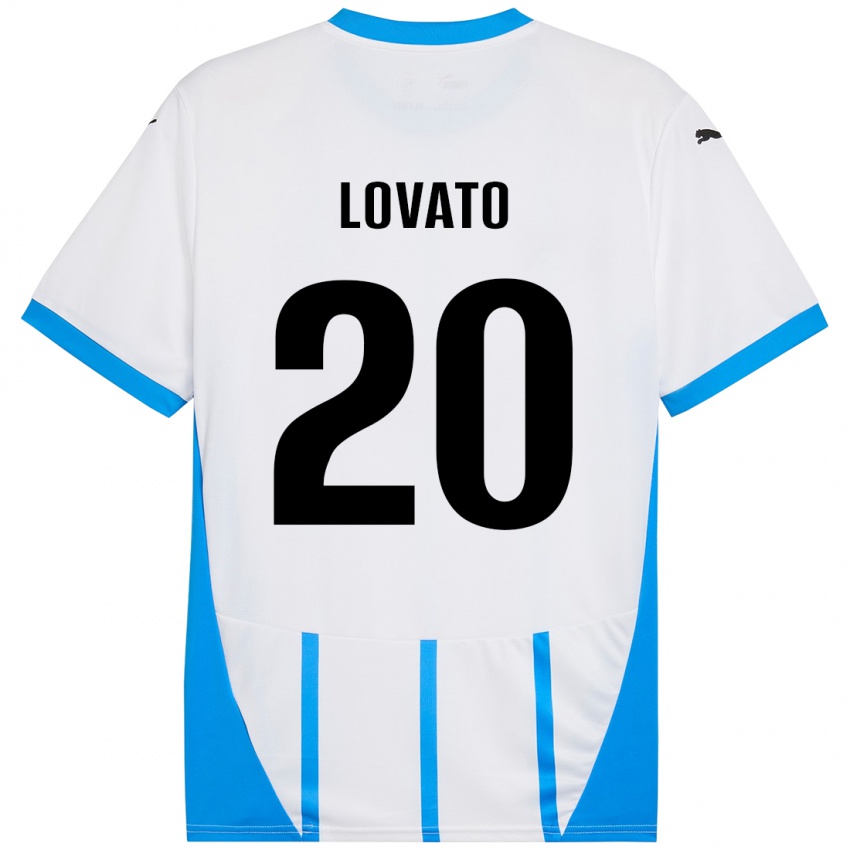 Heren Matteo Lovato #20 Wit Blauw Uitshirt Uittenue 2024/25 T-Shirt