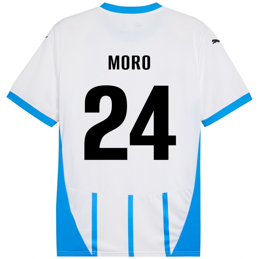 Heren Luca Moro #24 Wit Blauw Uitshirt Uittenue 2024/25 T-Shirt