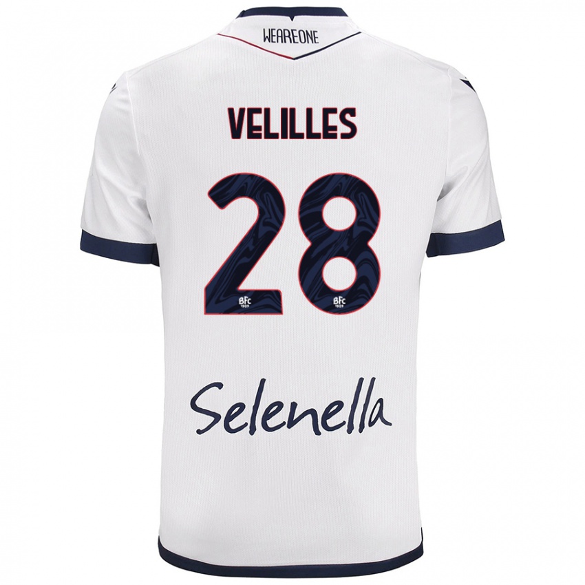 Heren Aarón Velilles #28 Wit Koningsblauw Uitshirt Uittenue 2024/25 T-Shirt